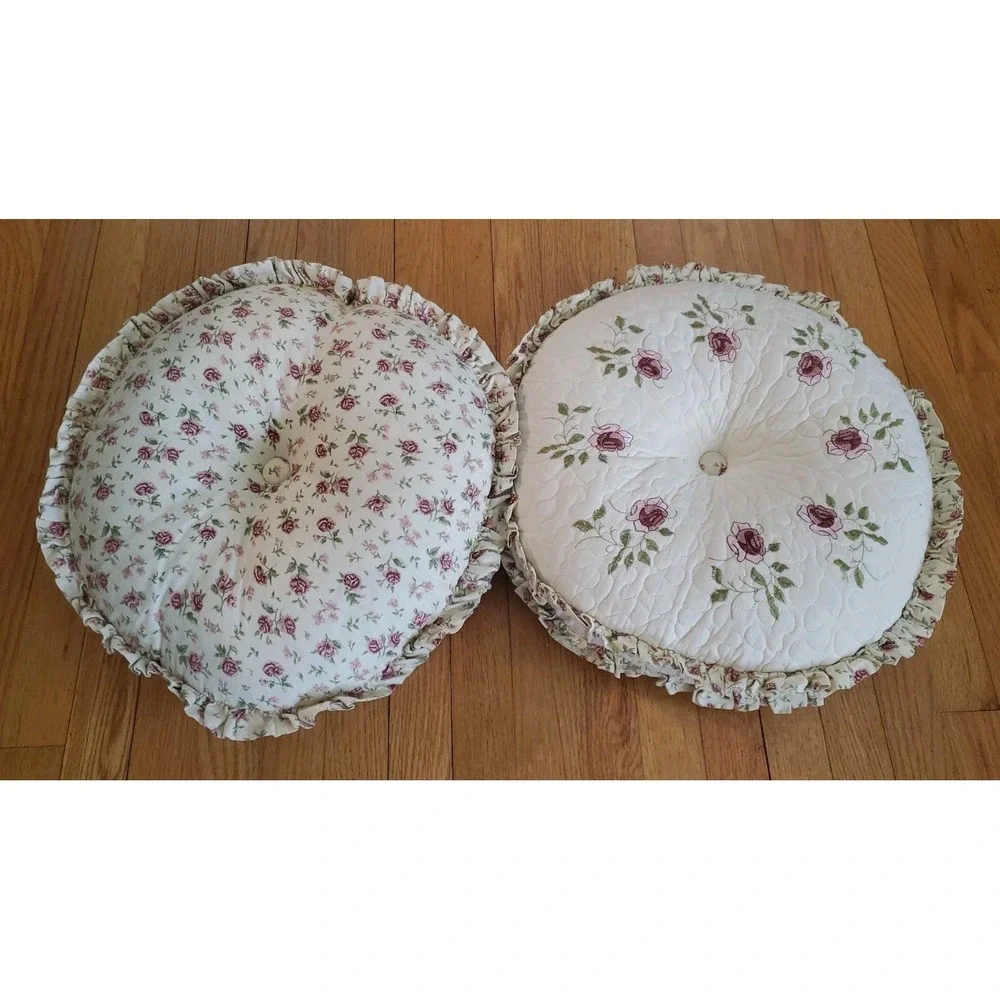 Vintage Floral Pillow Set Quilted Rose Cottagecore Throw Pillows Two Sided